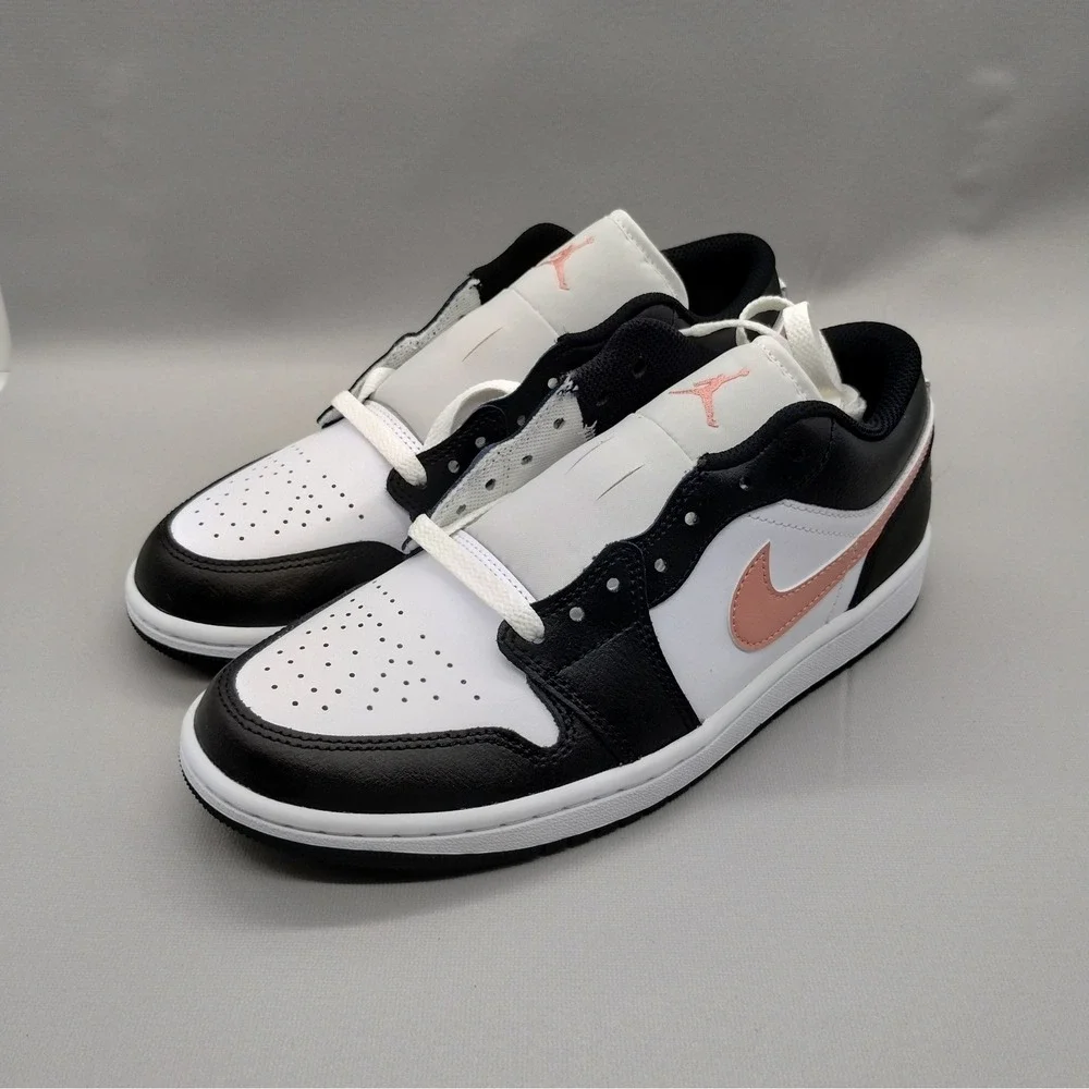 Air Jordan 1 Low Black White Rust Pink Sneakers 553558-034 Mens Size 7.5‎ New
